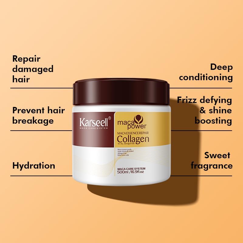 Karseell Hair Mask Collagen Treatment Natural Argan Oil Coconut conditioner for Dry Damaged Hair 16.9 oz 500ml, 500 ml (Pack of 1) Size:500 ml (Pack of 1)