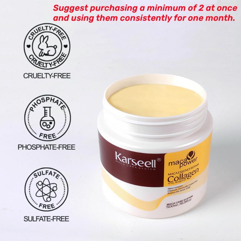 Karseell Hair Mask Collagen Treatment Natural Argan Oil Coconut conditioner for Dry Damaged Hair 16.9 oz 500ml, 500 ml (Pack of 1) Size:500 ml (Pack of 1)