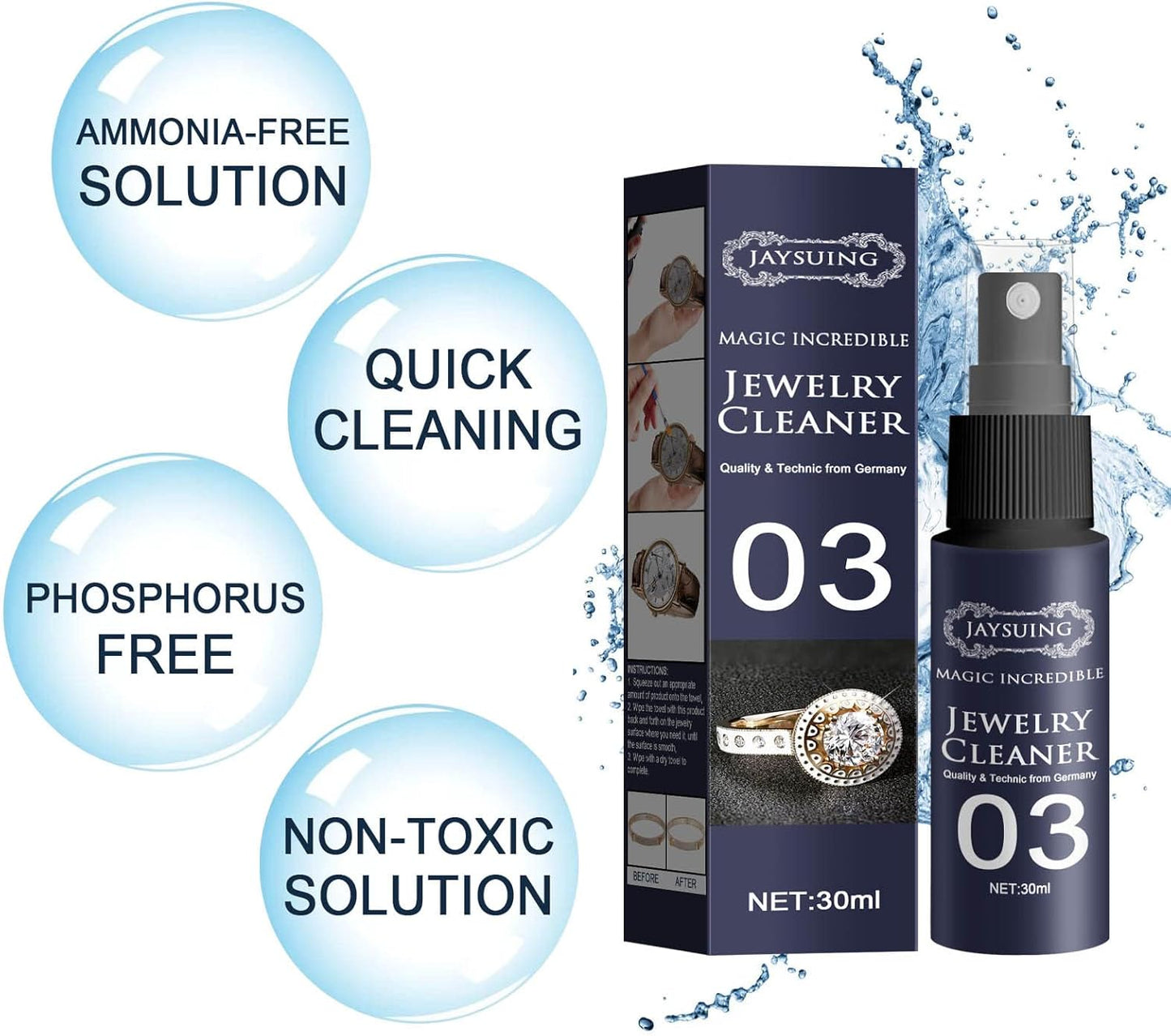 رذاذ منظف المجوهرات Diamond-Shine، منظف المجوهرات Instant Shine