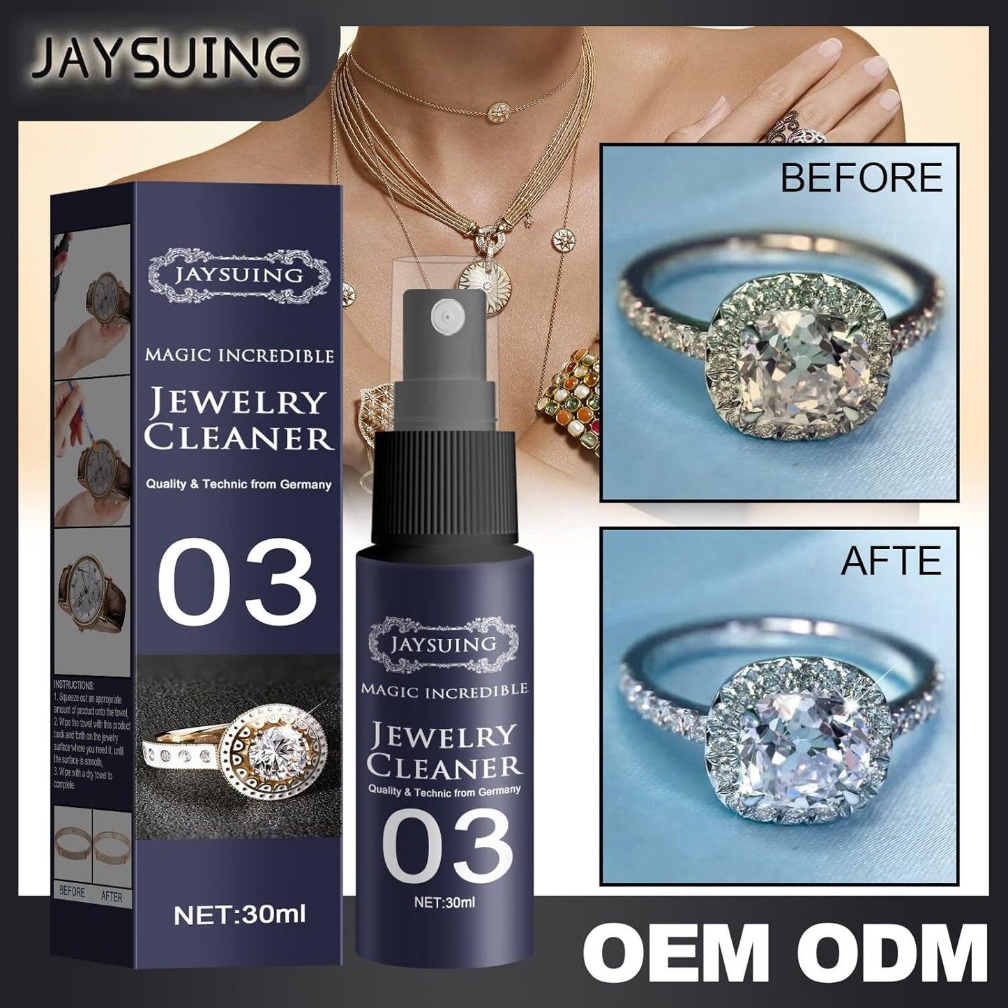 رذاذ منظف المجوهرات Diamond-Shine، منظف المجوهرات Instant Shine