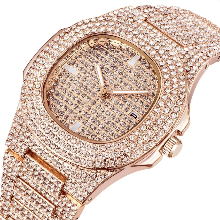 GUCY Mens/ Womens Unisex Diamond Watch Oblong Silver/Gold Iced-Out Watch Fashion Quartz
