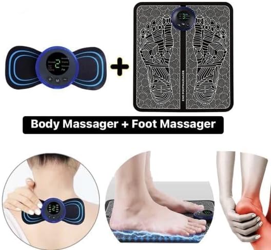 HK-2 IN 1 SET (Foot Massager + BODY Massager) Circulation Foot Massager Mini EMS Muscle Stimulator, Neck Massager, Current Pulse Massager Effective for Back Waist Pain (FOOT + BODY MASSAGER)