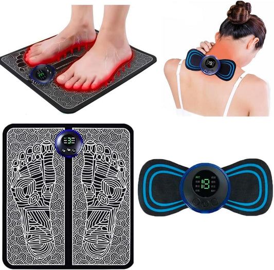 HK-2 IN 1 SET (Foot Massager + BODY Massager) Circulation Foot Massager Mini EMS Muscle Stimulator, Neck Massager, Current Pulse Massager Effective for Back Waist Pain (FOOT + BODY MASSAGER)